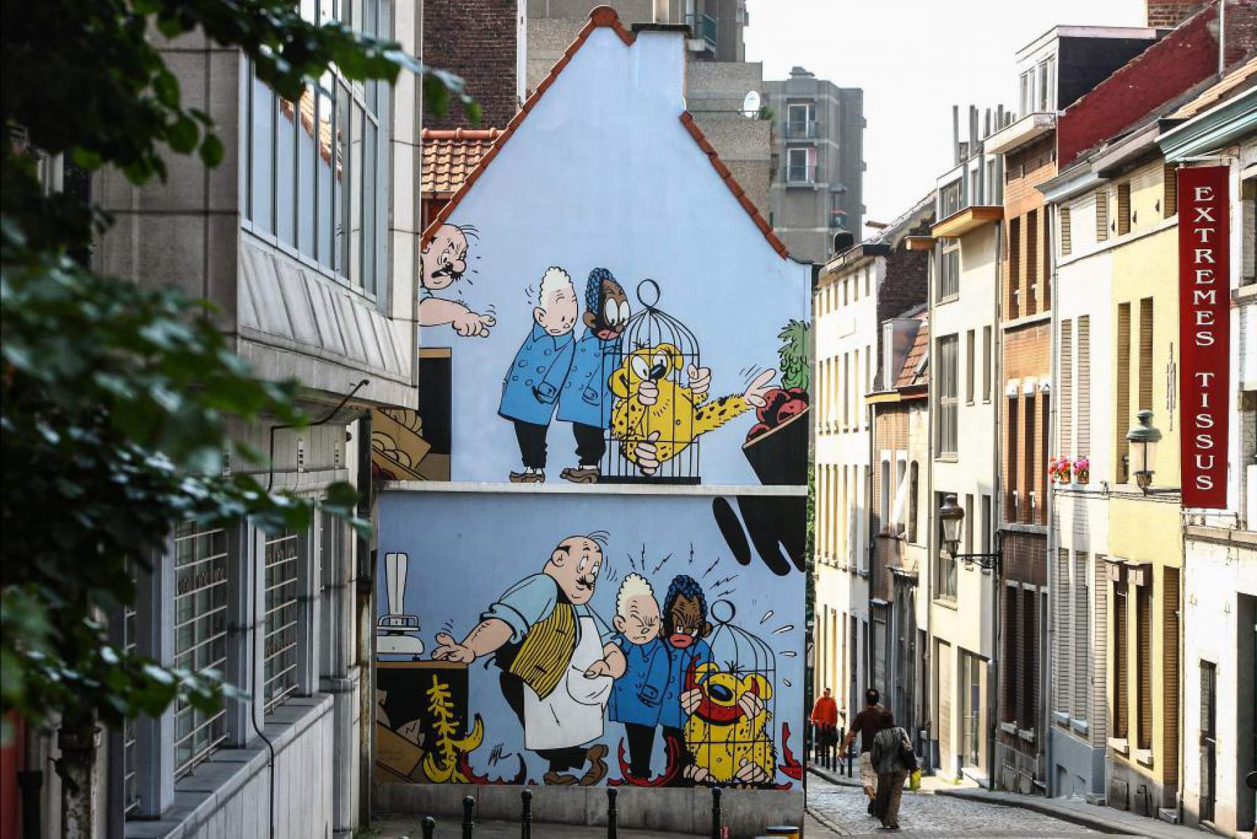 Fresque de Blondin et Cirage, rue des Capucins, Bruxelles