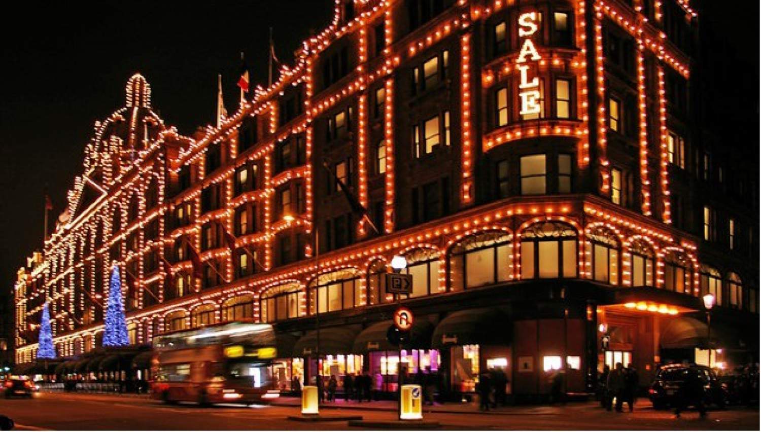 Harrods at night, London