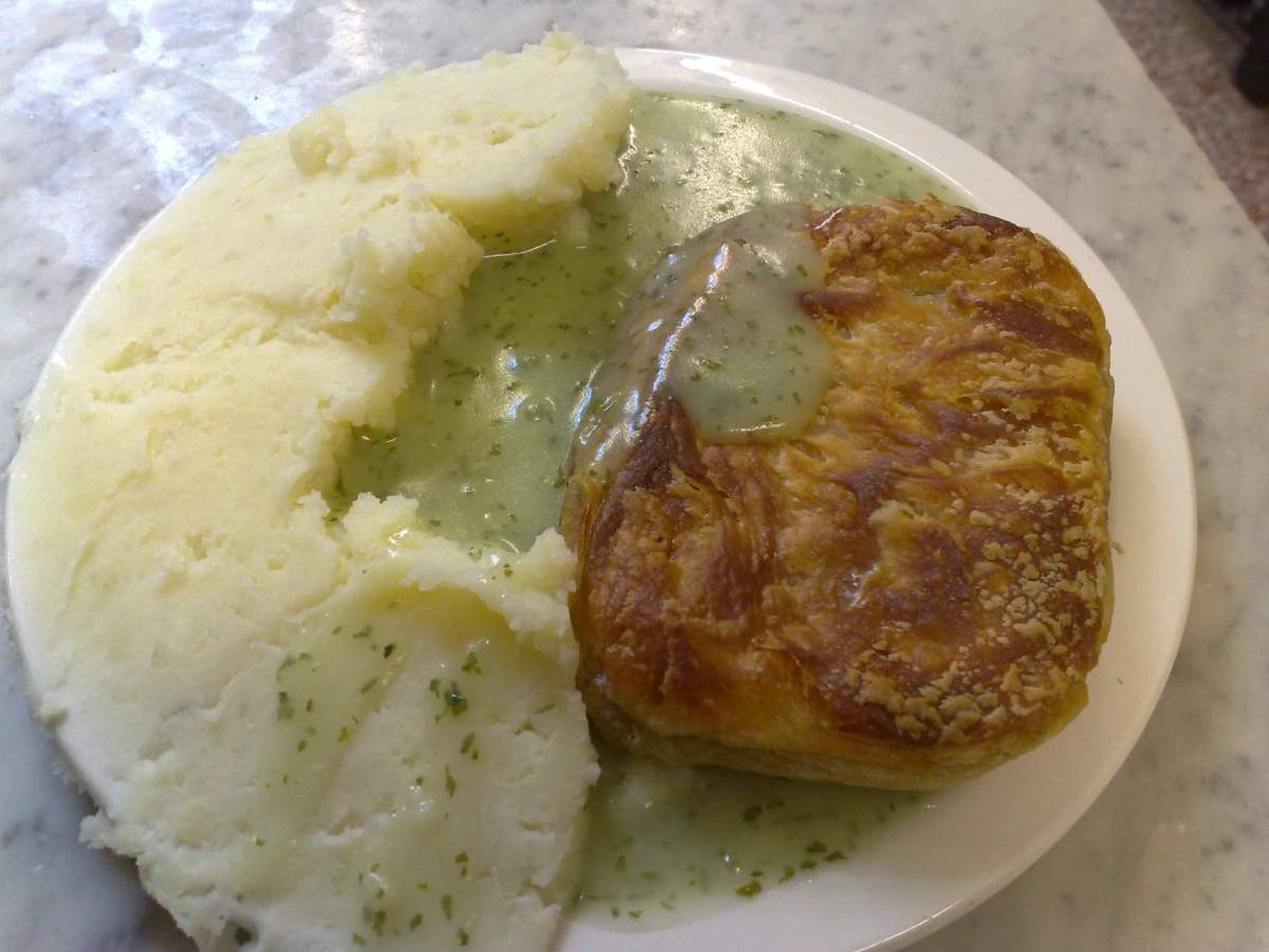 Traditional pie and mash in London, England
