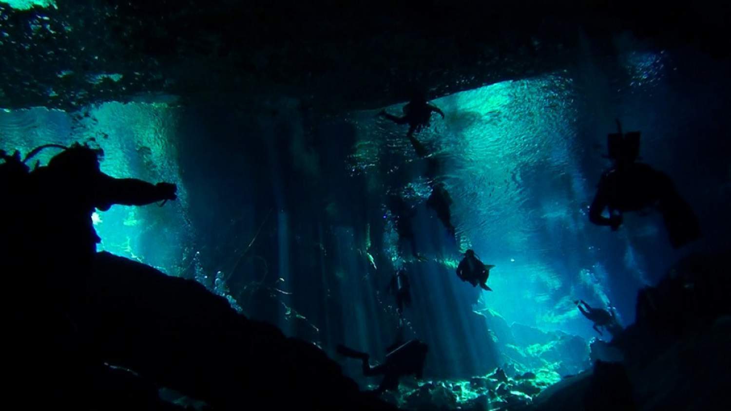 Plongée dans le Gran Cenote, Yucatan. Mexique