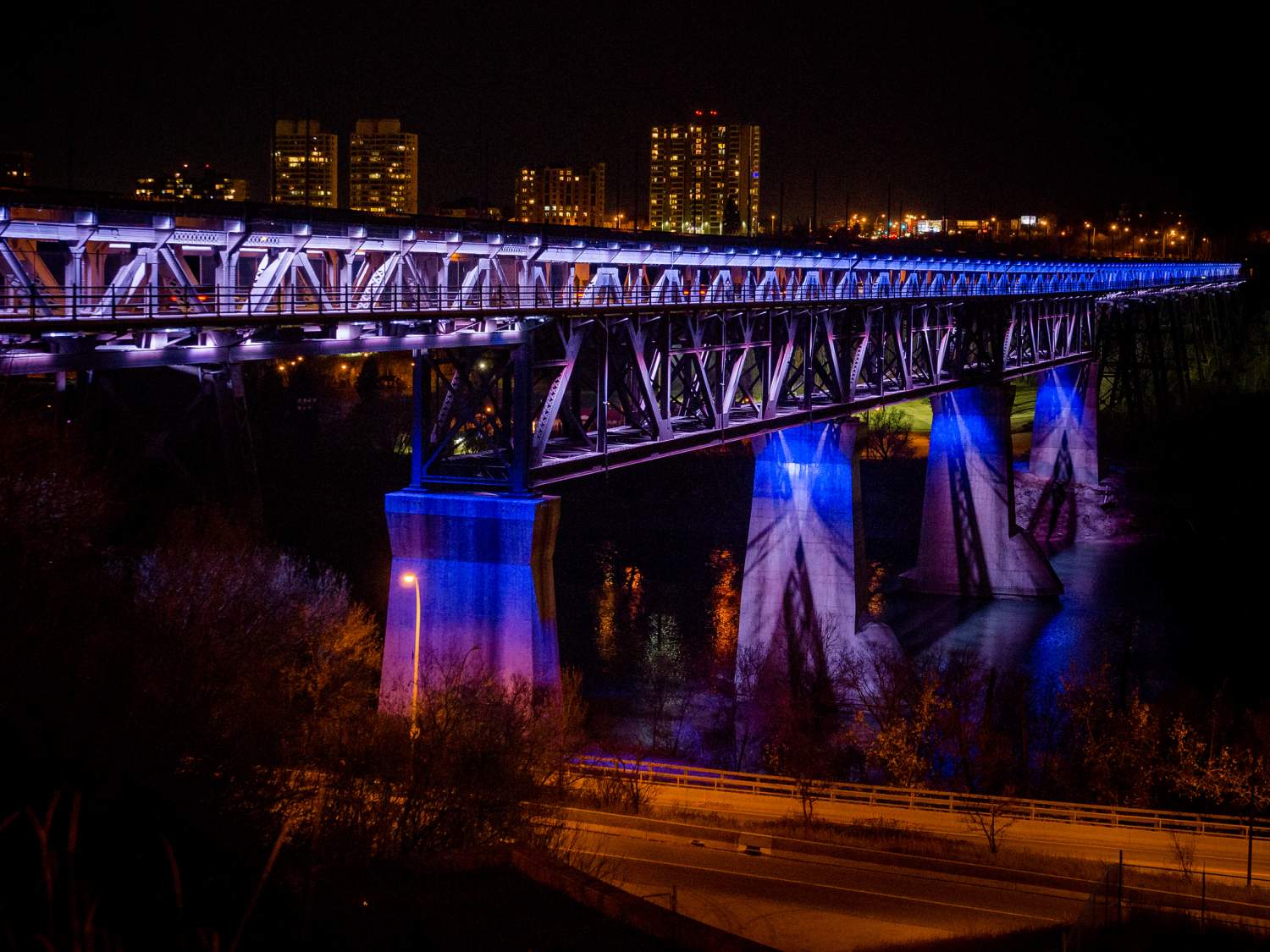 High level bridge at night in Edmonton