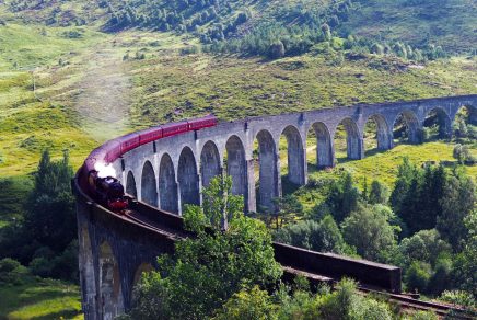 Train on the Glenfinnan Viaduct in Scotland